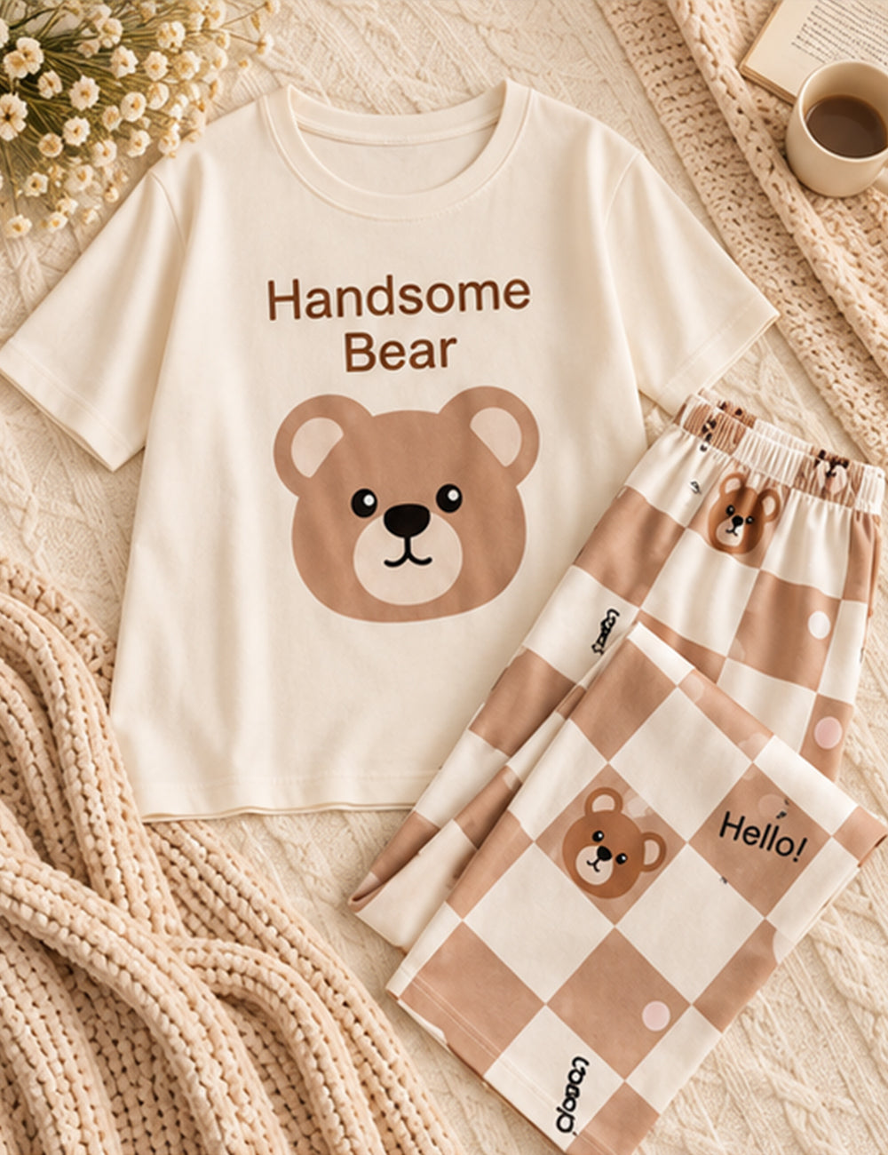 Handsome Bear Printed Pajama Night Suit