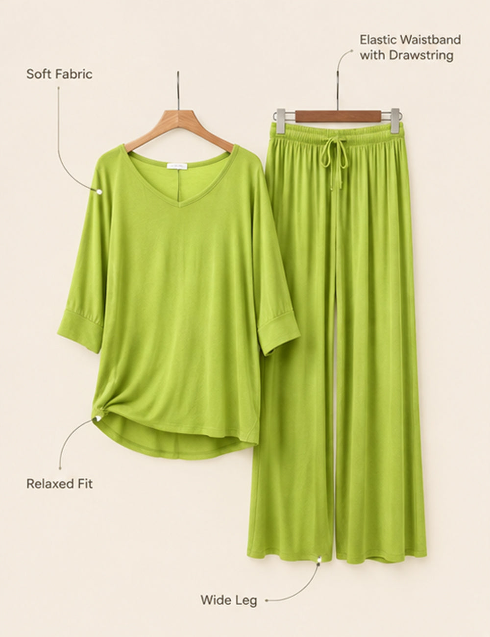 Lemon Green V-Neck Women Night Suit PJ Set
