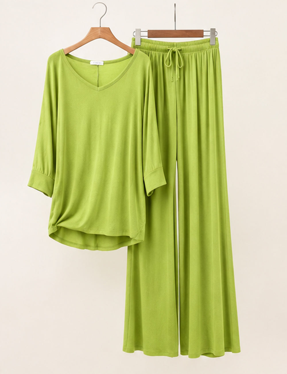 Lemon Green V-Neck Women Night Suit PJ Set