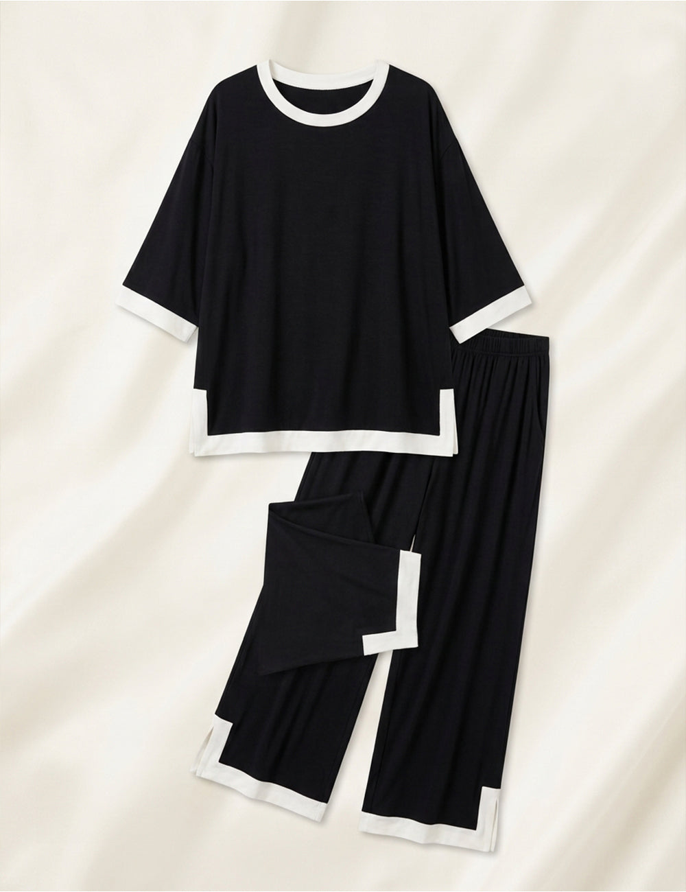 Black White Round Neck Plazzo PJ Set