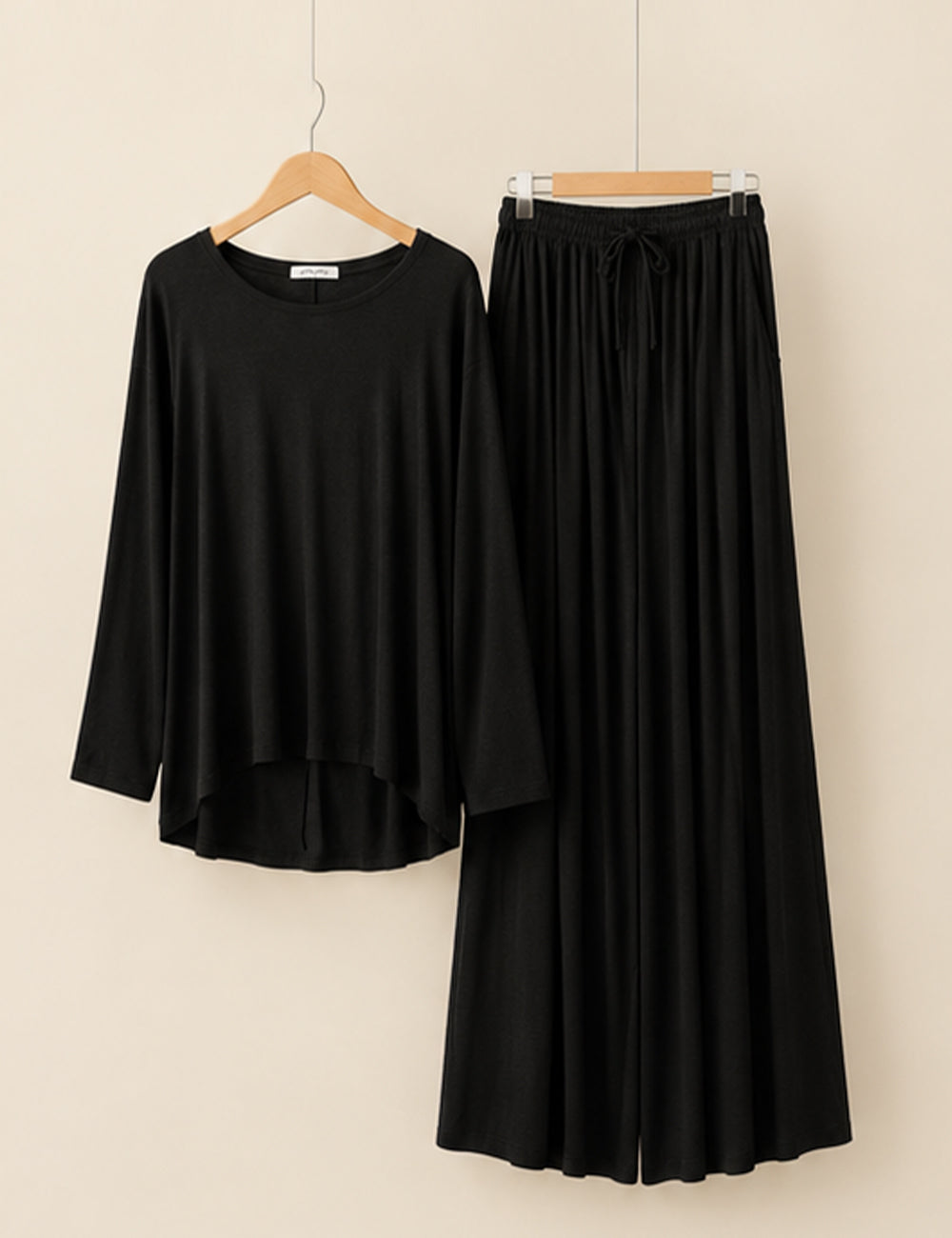 Deep Black Round Neck Plazzo PJ Set