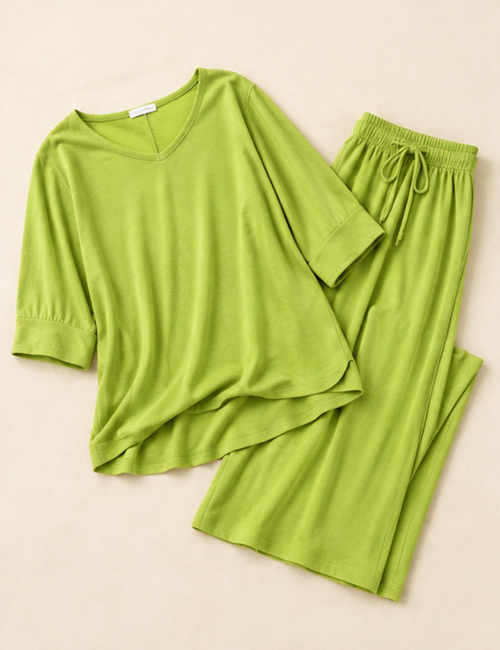 Lemon Green V-Neck Women Night Suit PJ Set