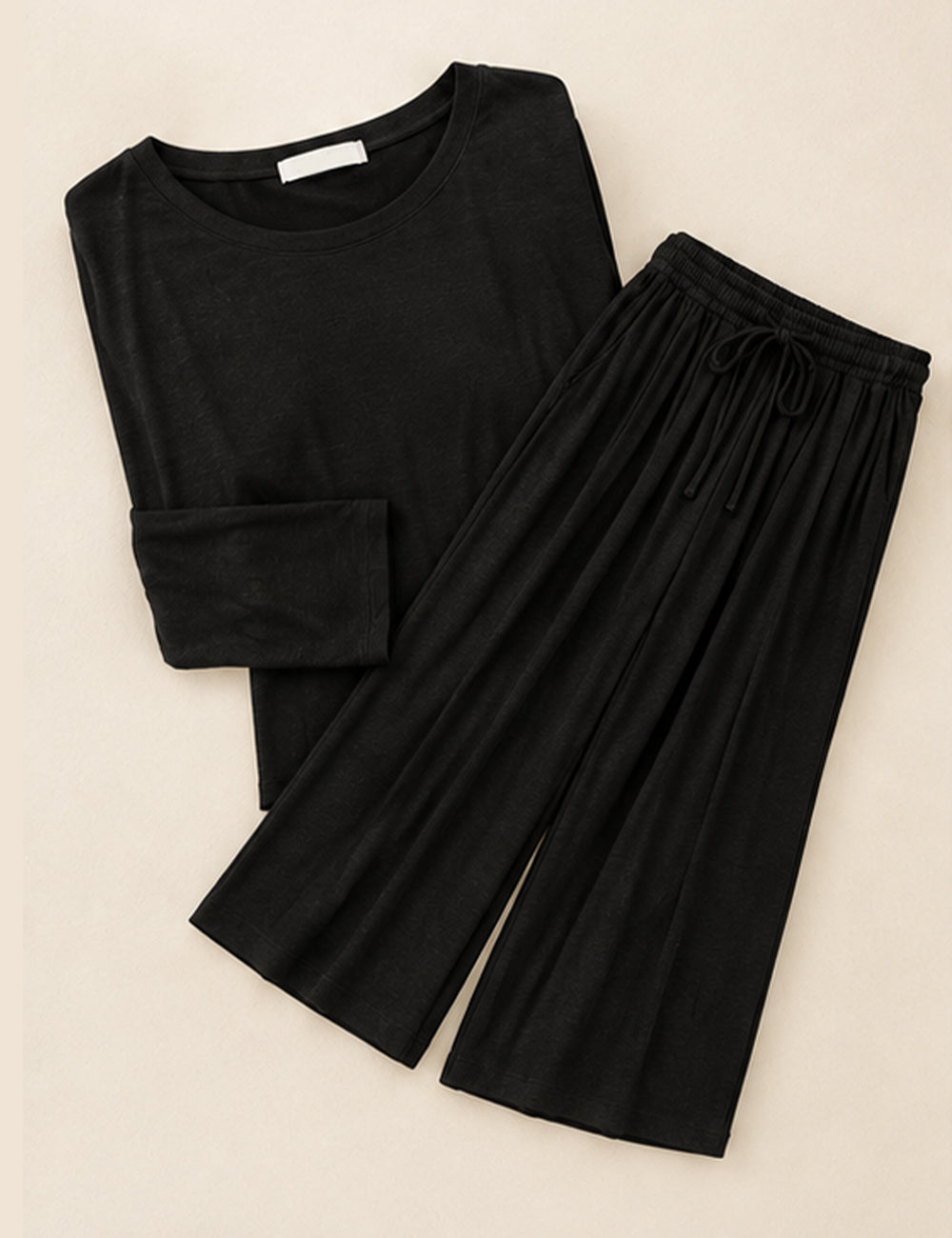 Deep Black Round Neck Plazzo PJ Set