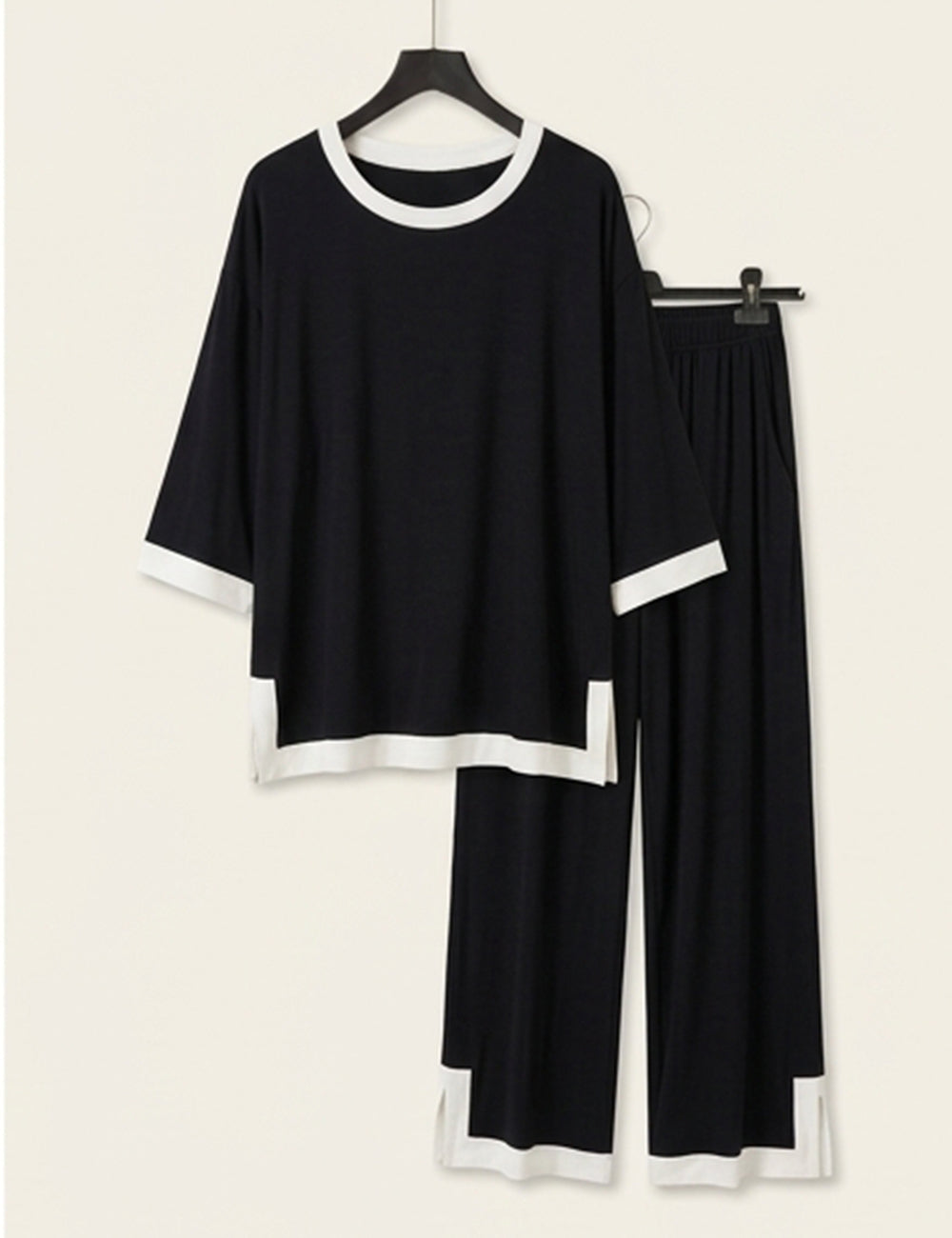 Black White Round Neck Plazzo PJ Set