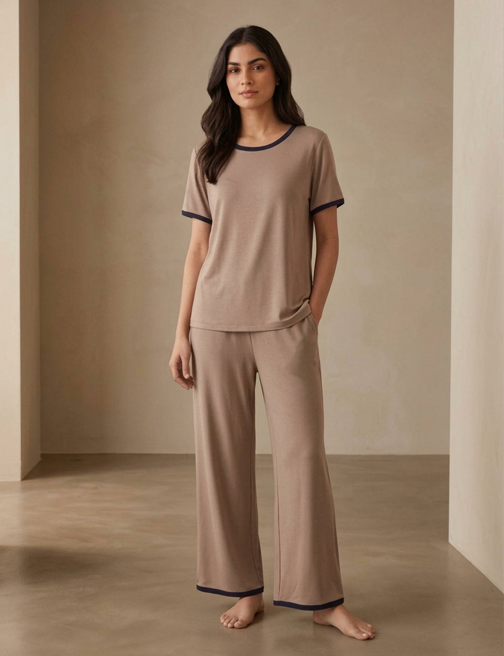 Skin black Round Neck Plazzo PJ Set