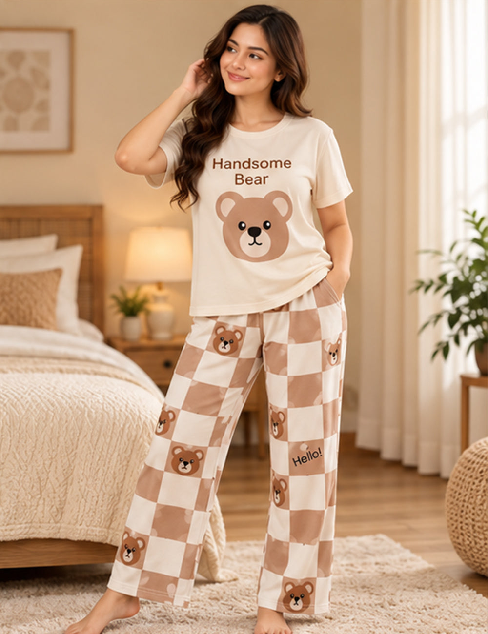 Handsome Bear Printed Pajama Night Suit
