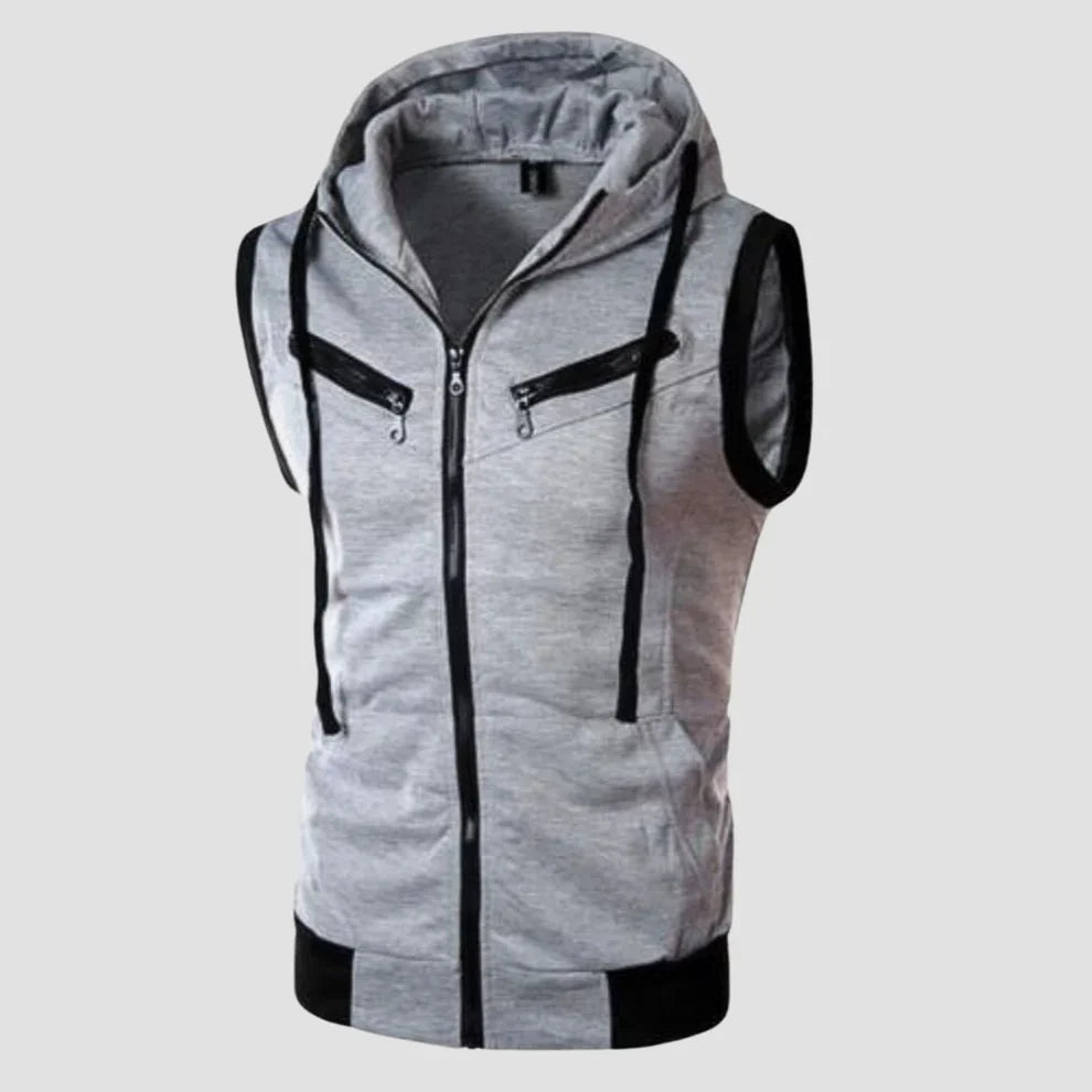 Sleeveless Zipper Hoodie – Gray