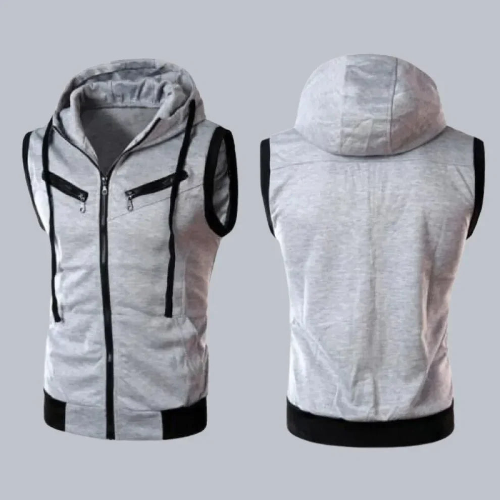 Sleeveless Zipper Hoodie – Gray