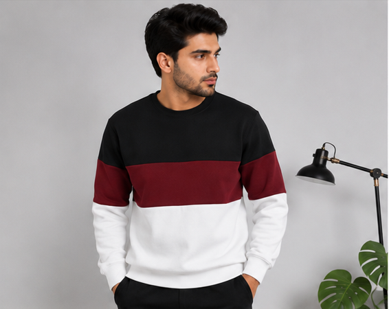Black Maroon and White Block Sweatshirt