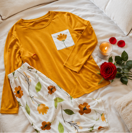 Mustard Bloom Set printed night suit