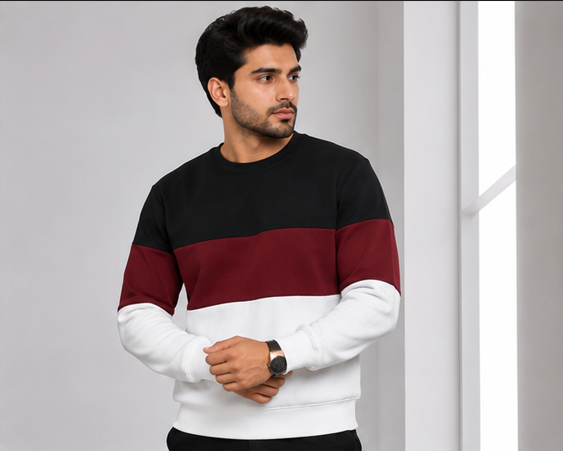 Black Maroon and White Block Sweatshirt