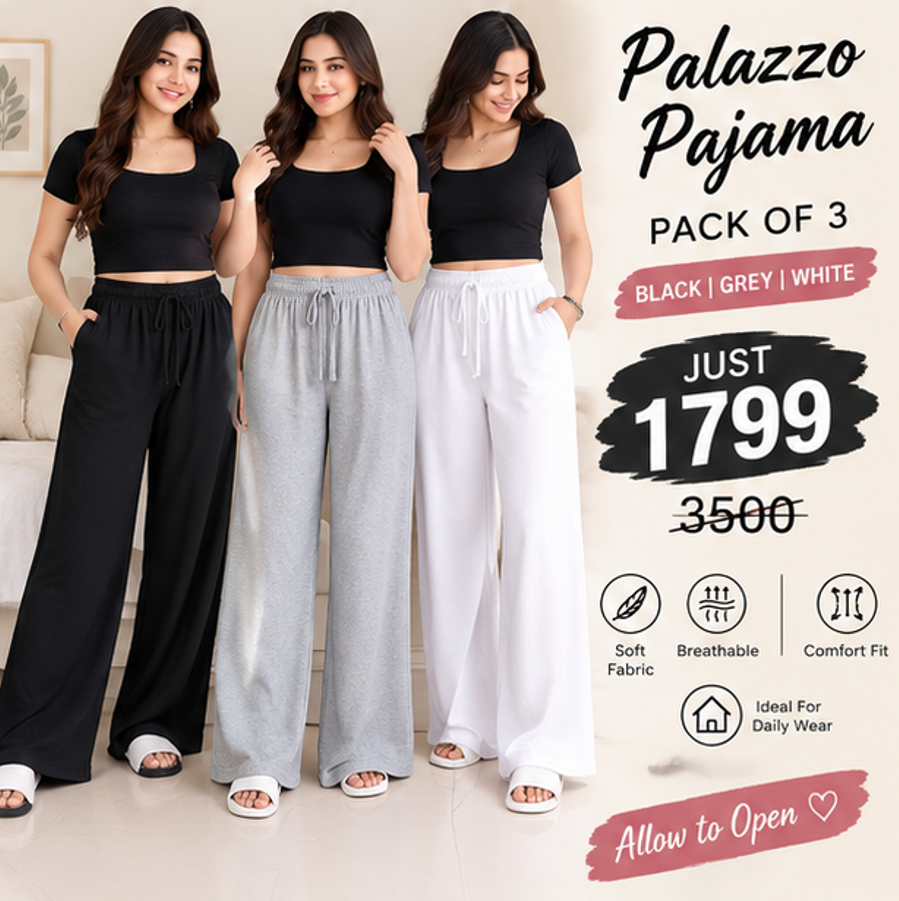 Premium Palazzo Pajama – Pack of 3