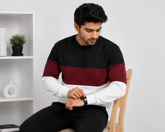 Black Maroon and White Block Sweatshirt