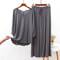 Plain Gray V Neck with Plazzo Pajama Full Sleeves Suit