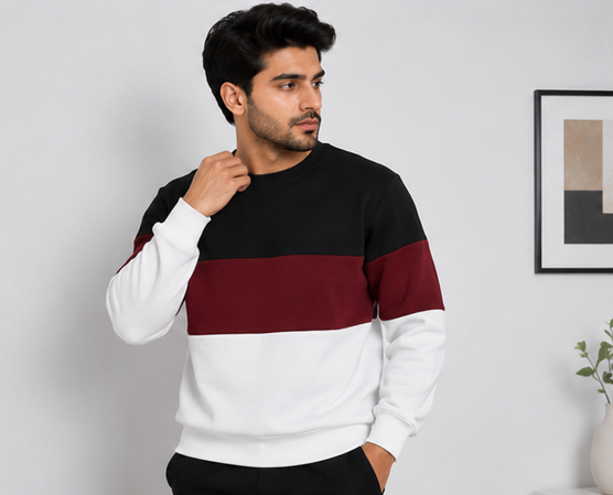 Black Maroon and White Block Sweatshirt
