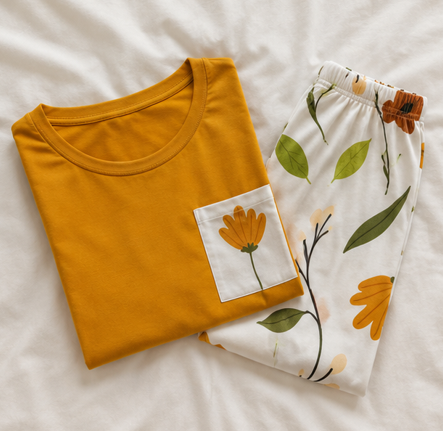 Mustard Bloom Set printed night suit