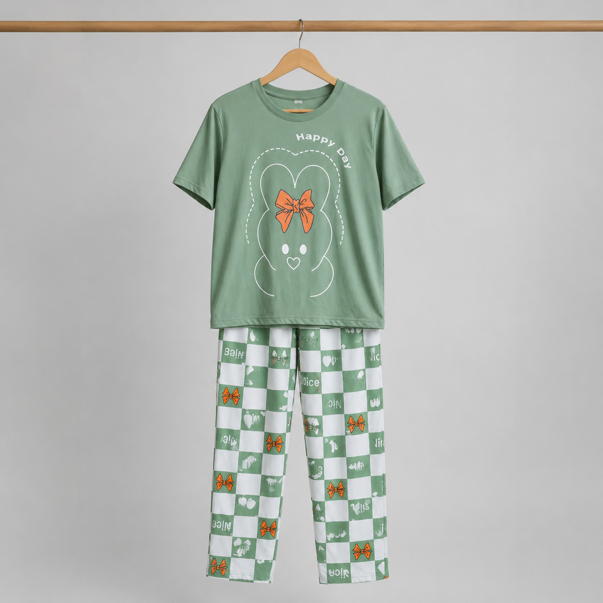 Olive Green Printed Night Suit