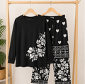 Black Leaves Printed Night Suit