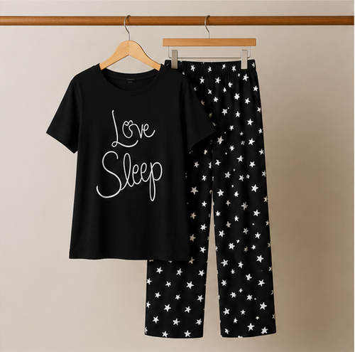 Black Love Sleep Printed Night Suit