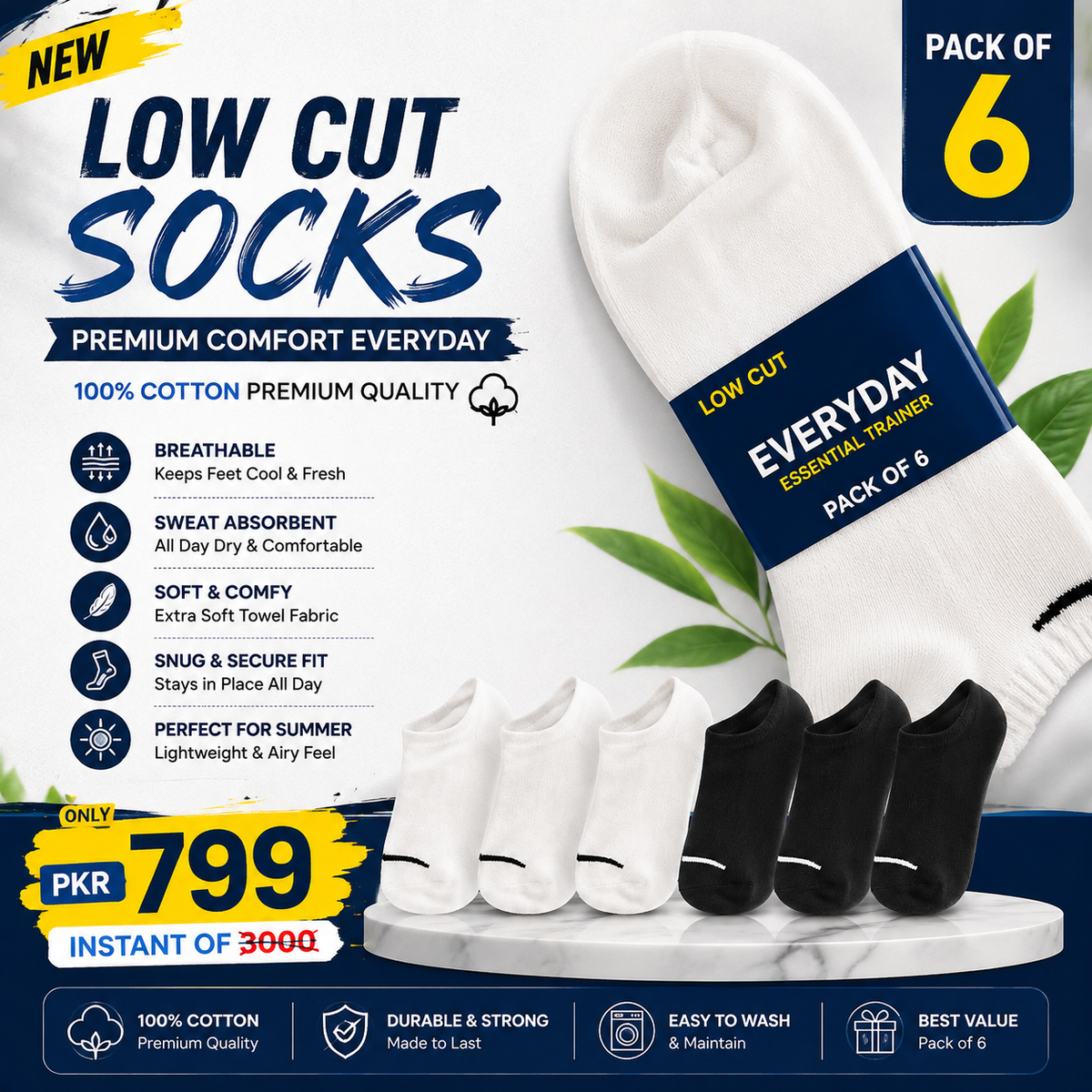 Premium Low Cut Socks – Pack of 6