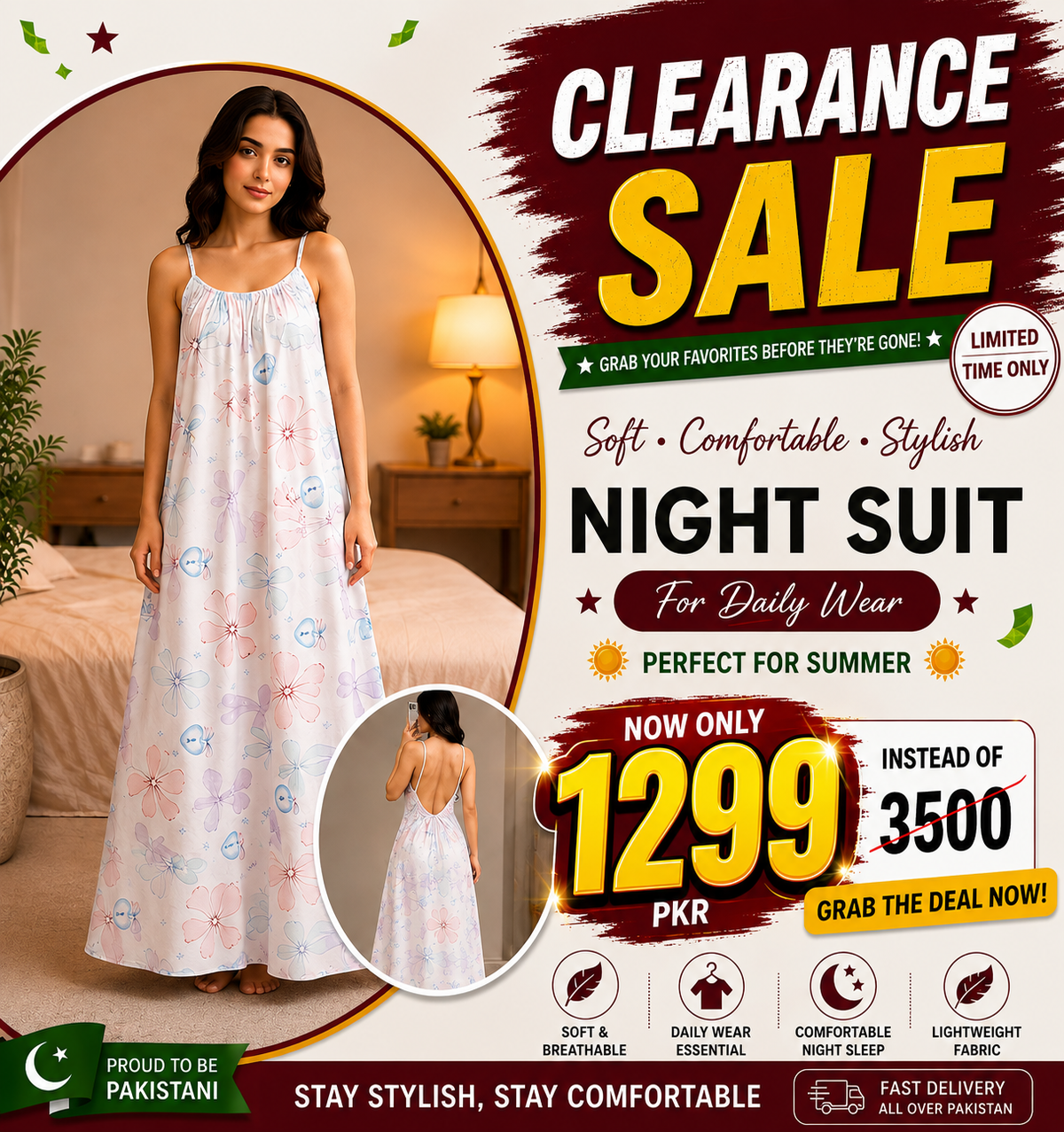 Back Flow Night Suit (White Princess Ribon)