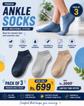 Pack of 3 - Premium Ankle Socks (Mixed Colors)