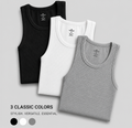 Pack Of 3 Cotton ribbed vests ( 1 Black, 1 white,1 Grey)