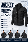 Dark Charcoal Modern Style Zipper Jacket For Men