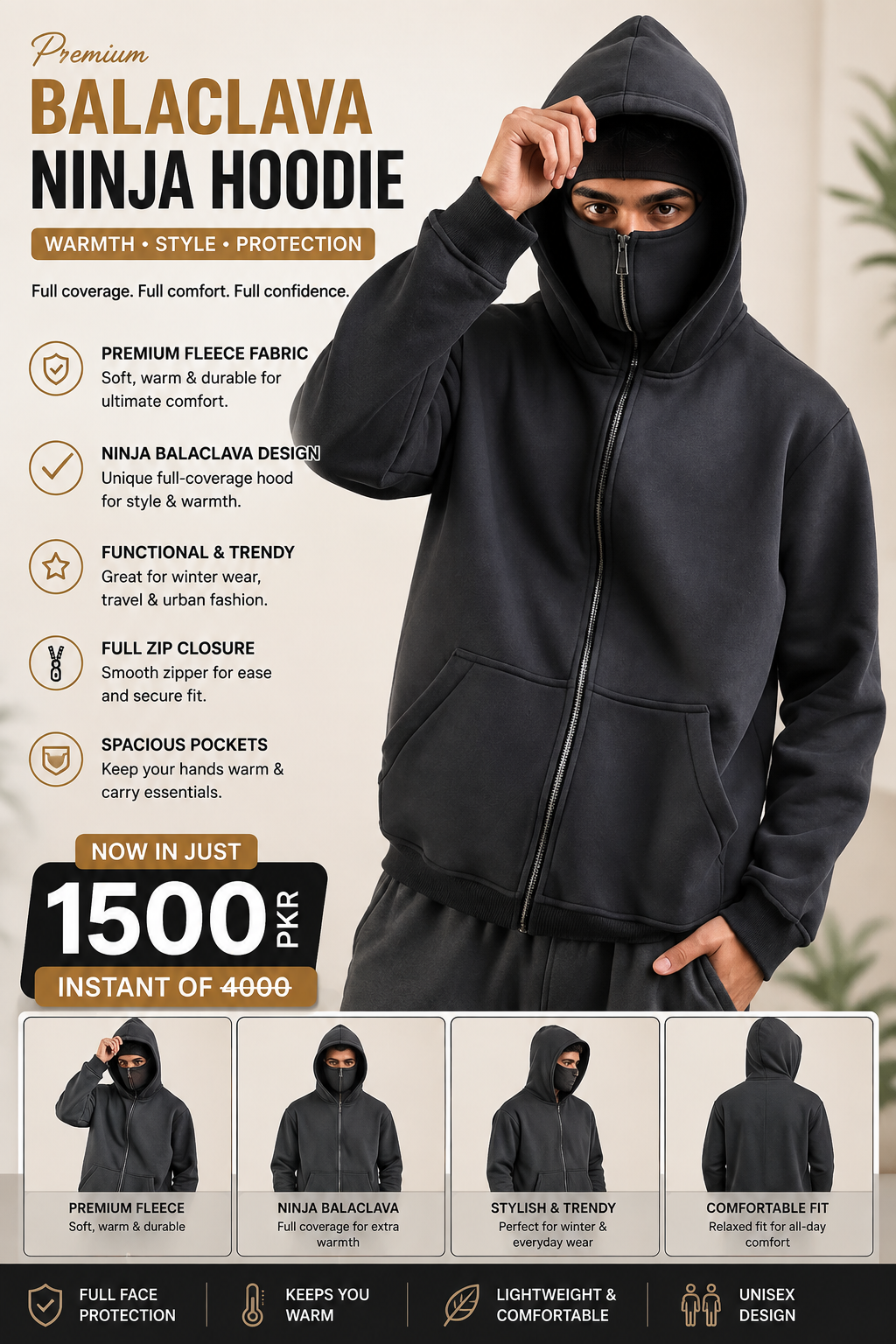 Balaclava Ninja Hoodie in Black