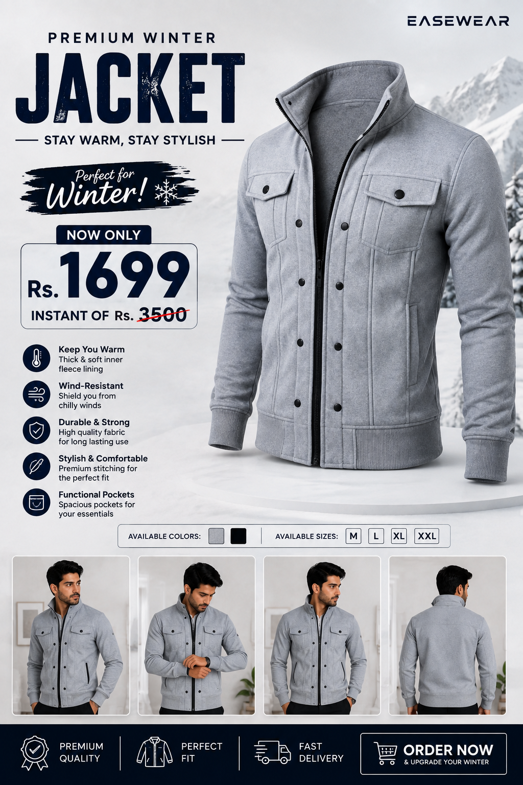 Grey Modern Style Zipper Jacket For Men