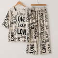 Drop Shoulder Love Printed Night Suit