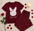 Maroon Stay Cute Printed Night Suit