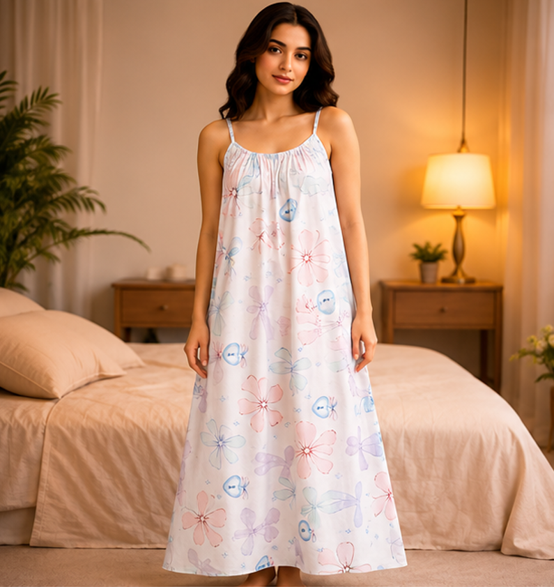 Back Flow Night Suit (White Princess Ribon)