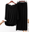 Black V-Neck Women Night Suit PJ Set