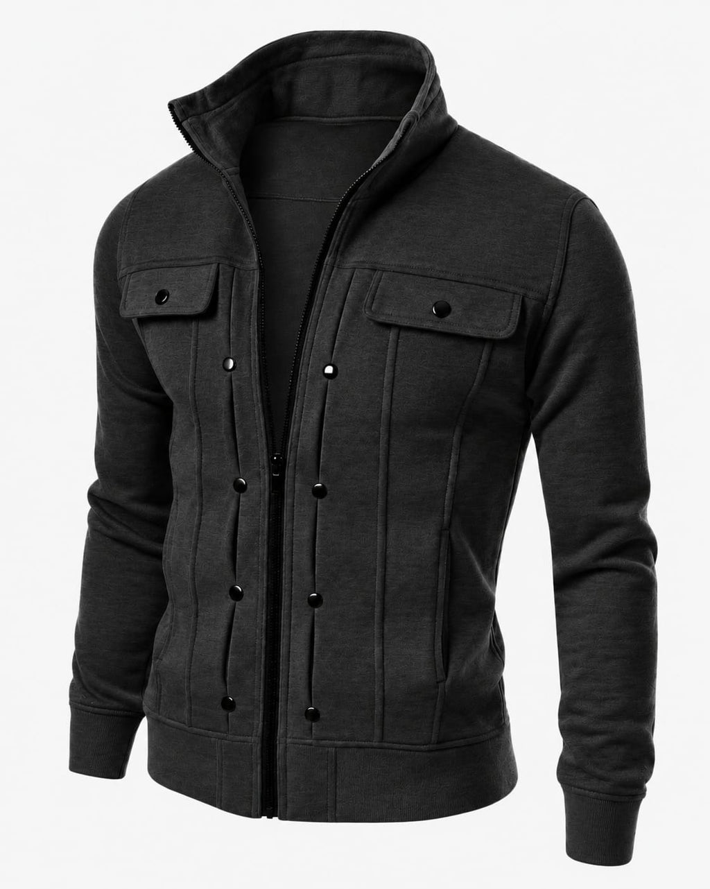 Dark Charcoal Modern Style Zipper Jacket For Men