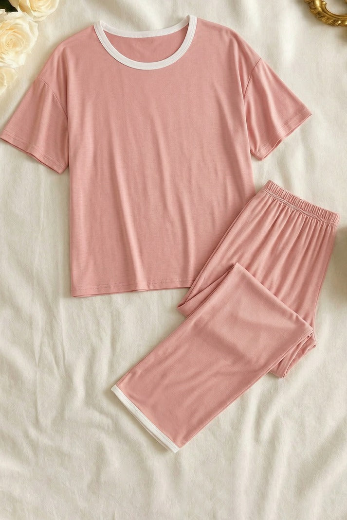 Rose Pink Half Sleeves Plazzo PJ Set