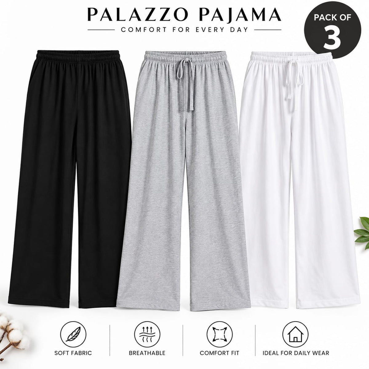 Premium Palazzo Pajama – Pack of 3